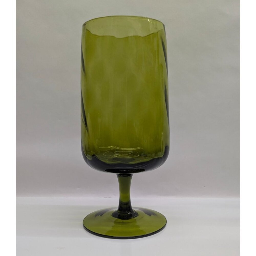 Olive Green Optic Empoli Style Pedestal Compote Vase Glassware